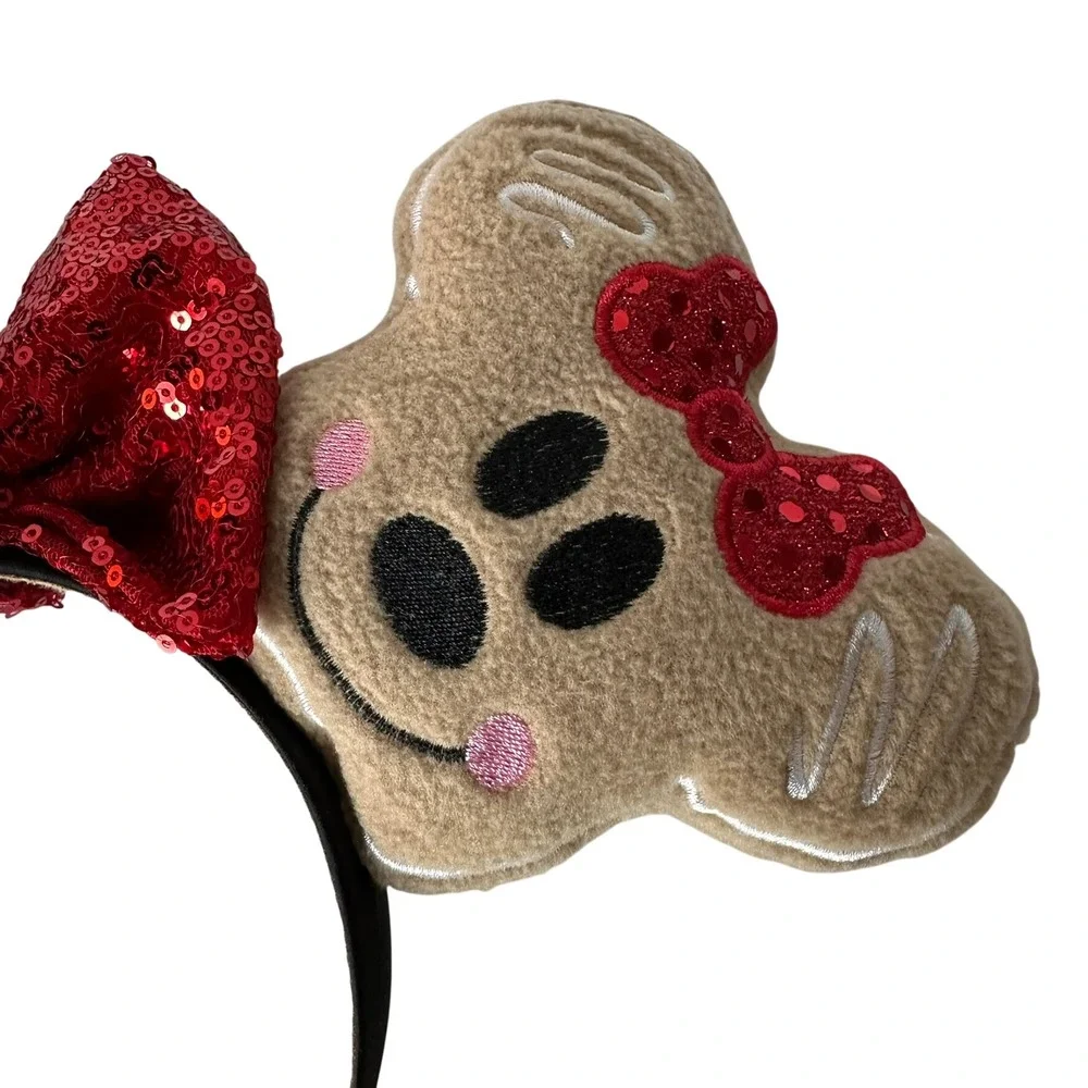 Minnie Mouse Gingerbread Holiday Ears Headband Red Sequin Bow Christmas Plush
